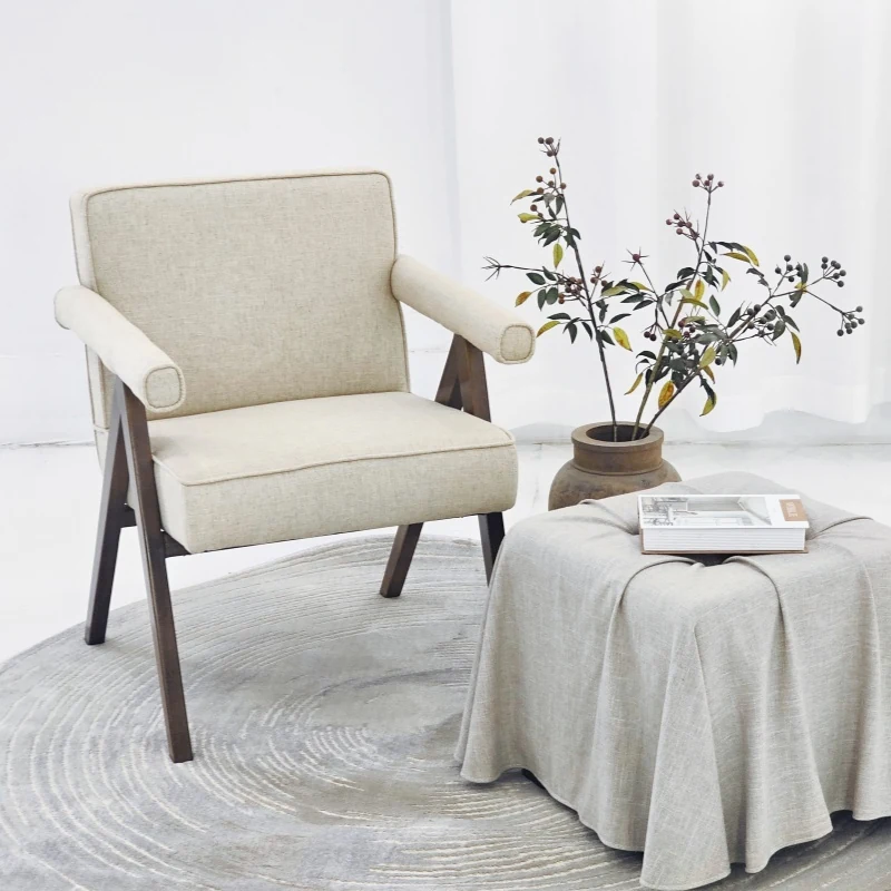Wooden Frame Linen Dining Chair